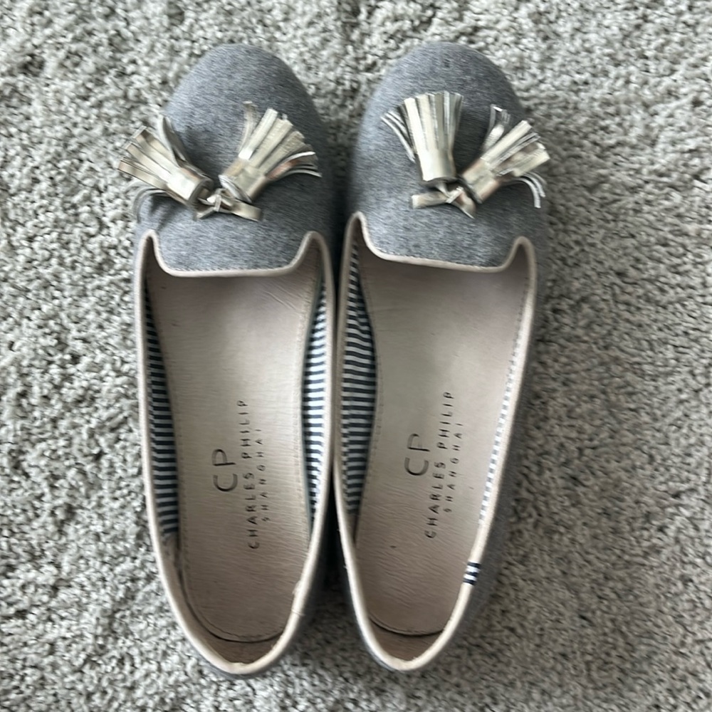 Grey Women’s Flat Loafers with Tassel Charles Philip Size 7.5